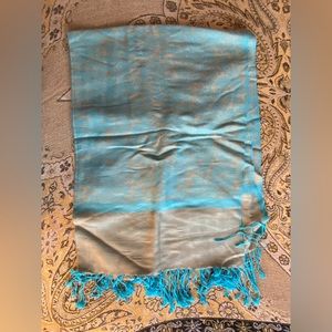 Blue & Gold Pashmina Scarf 🧣 with Fringe